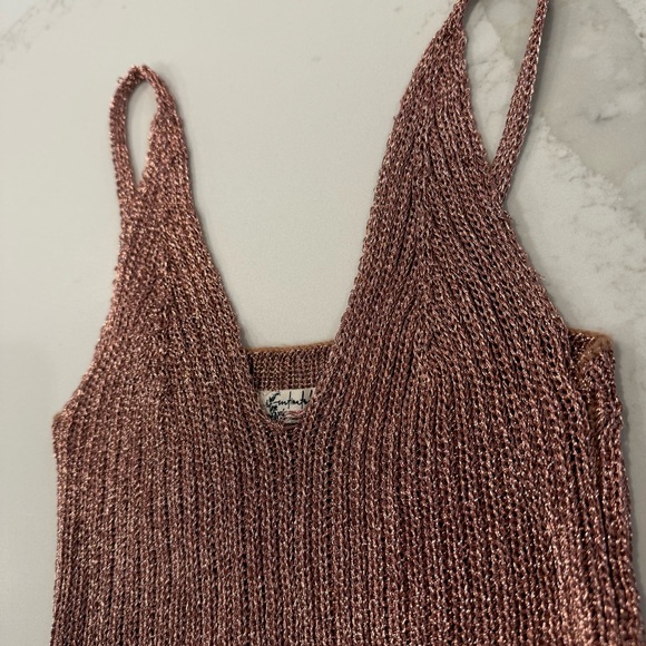 Intimately Free People Gold Coast Metallic Knit Bodysuit Womens XS Rose Gold - Picture 6 of 13